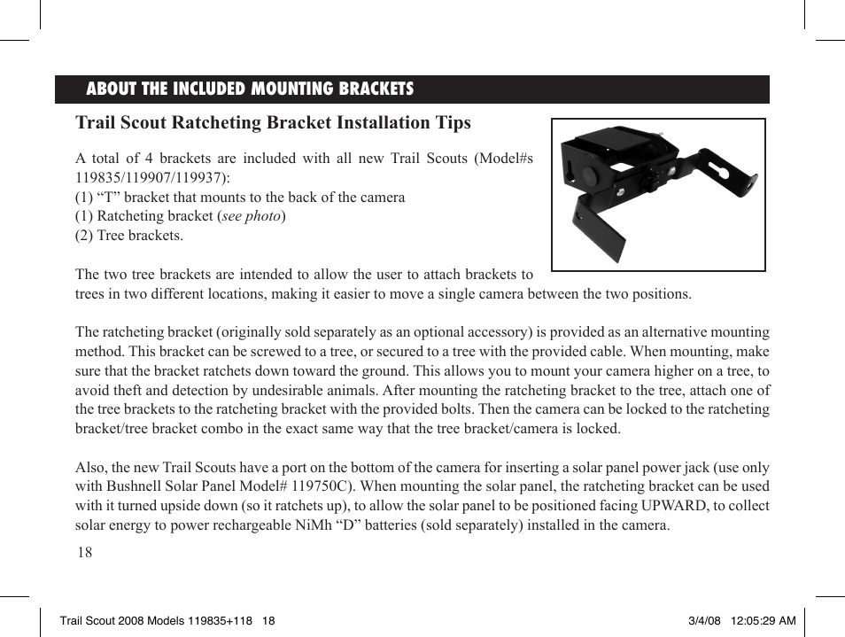 Trail scout ratcheting bracket installation tips | Bushnell 119907 User Manual | Page 18 / 28