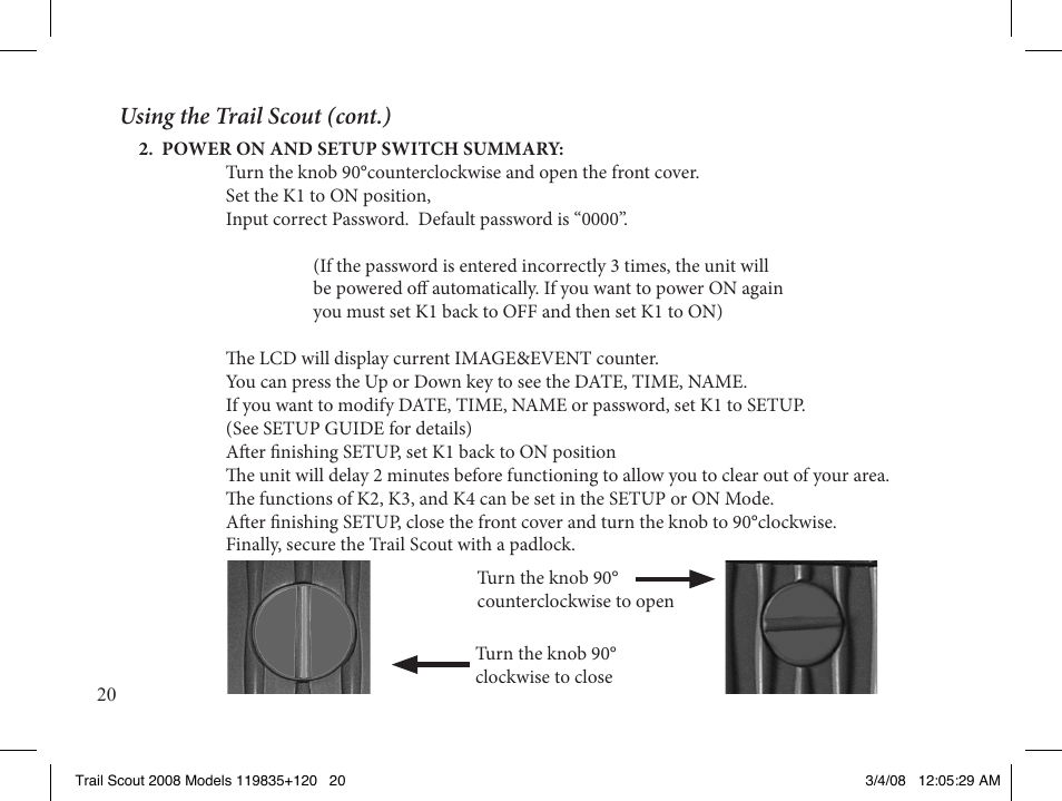 Using the trail scout (cont.) | Bushnell 119907 User Manual | Page 20 / 28