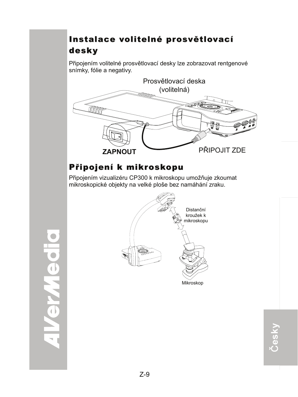 Instalace volitelné prosvětlovací desky, Připojení k mikroskopu | AVer CP300 User Manual | Page 173 / 192