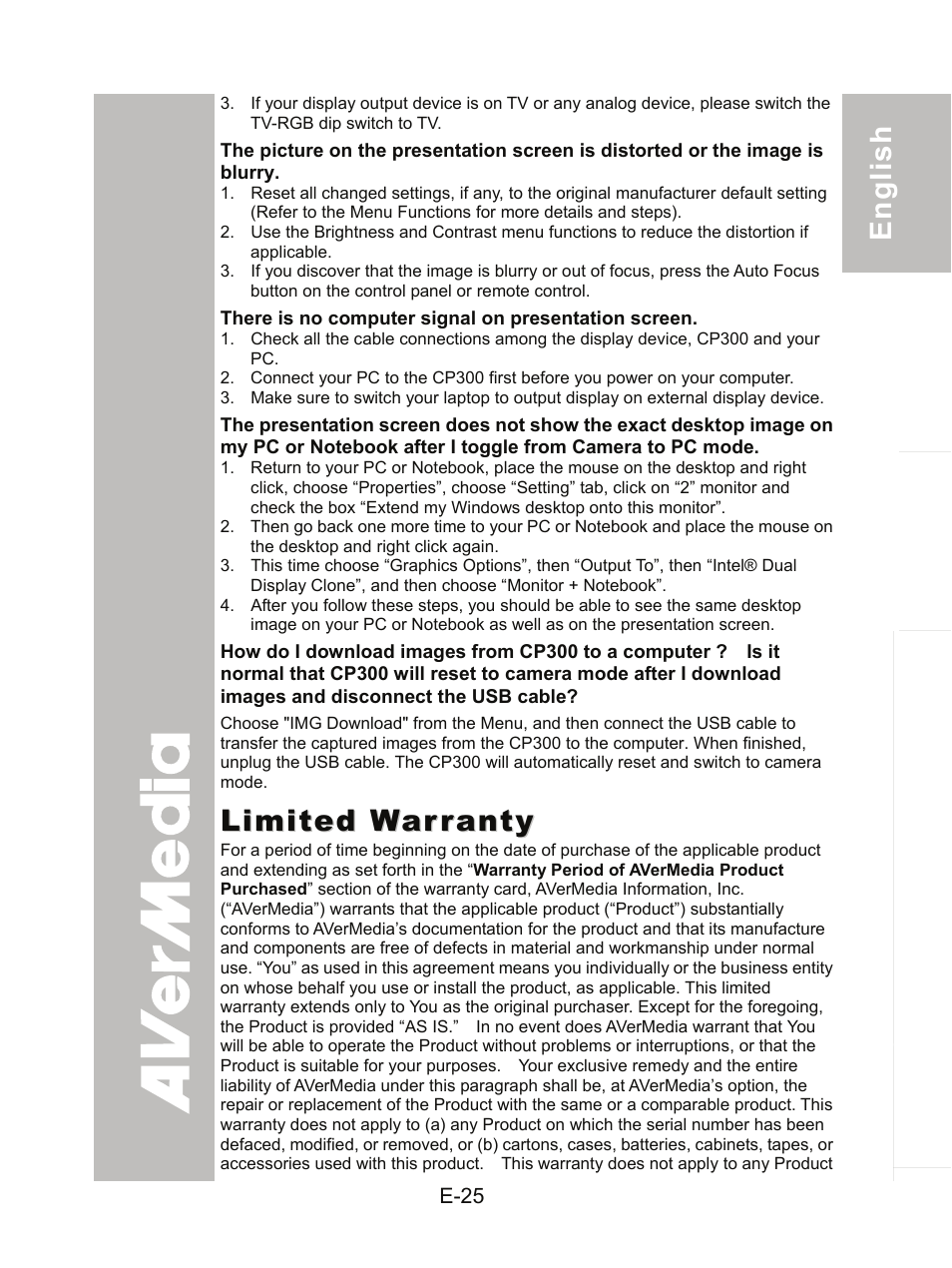 Limited warranty | AVer CP300 User Manual | Page 31 / 192