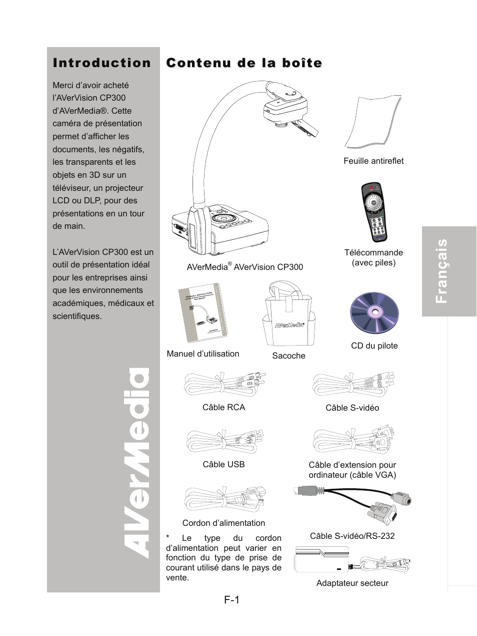 Introduction, Contenu de la boîte | AVer CP300 User Manual | Page 68 / 192