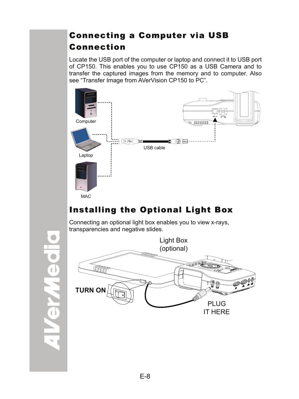 Installing the optional light box | AVer CP150 user manual User Manual | Page 12 / 26