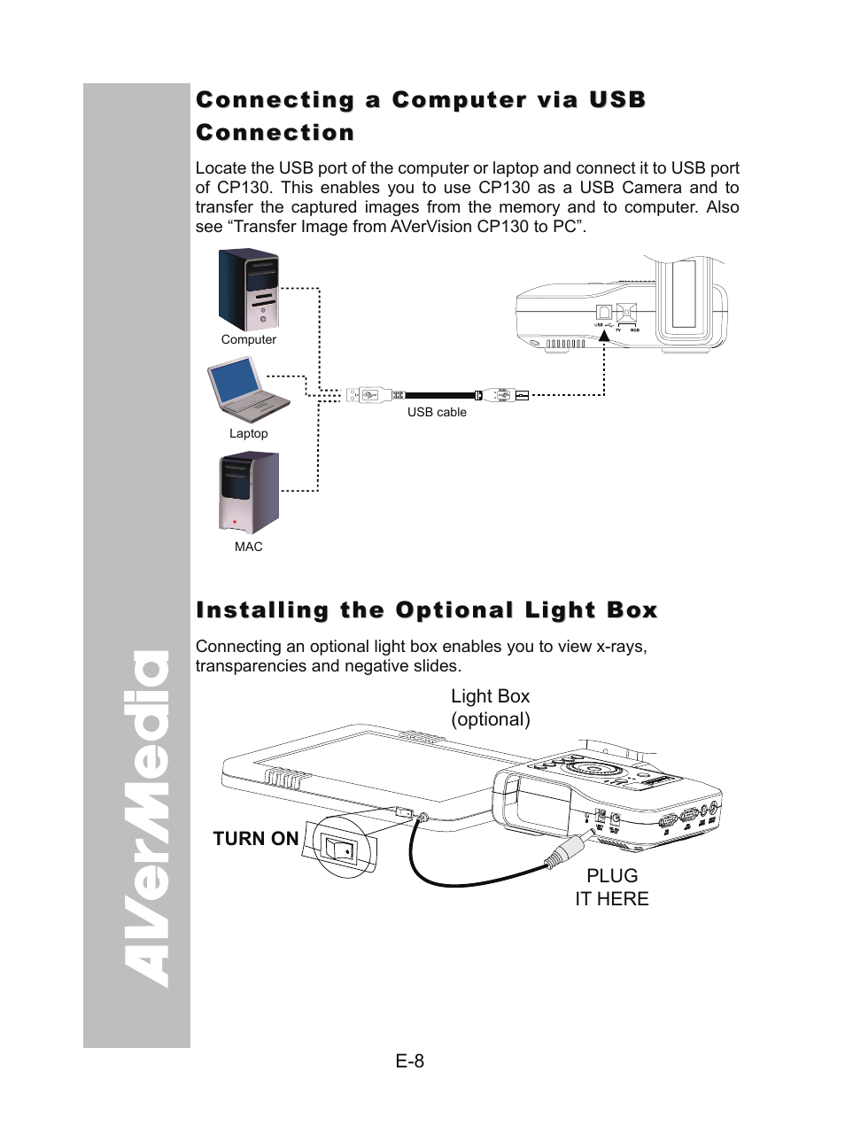 Installing the optional light box | AVer CP130 user manual User Manual | Page 12 / 23