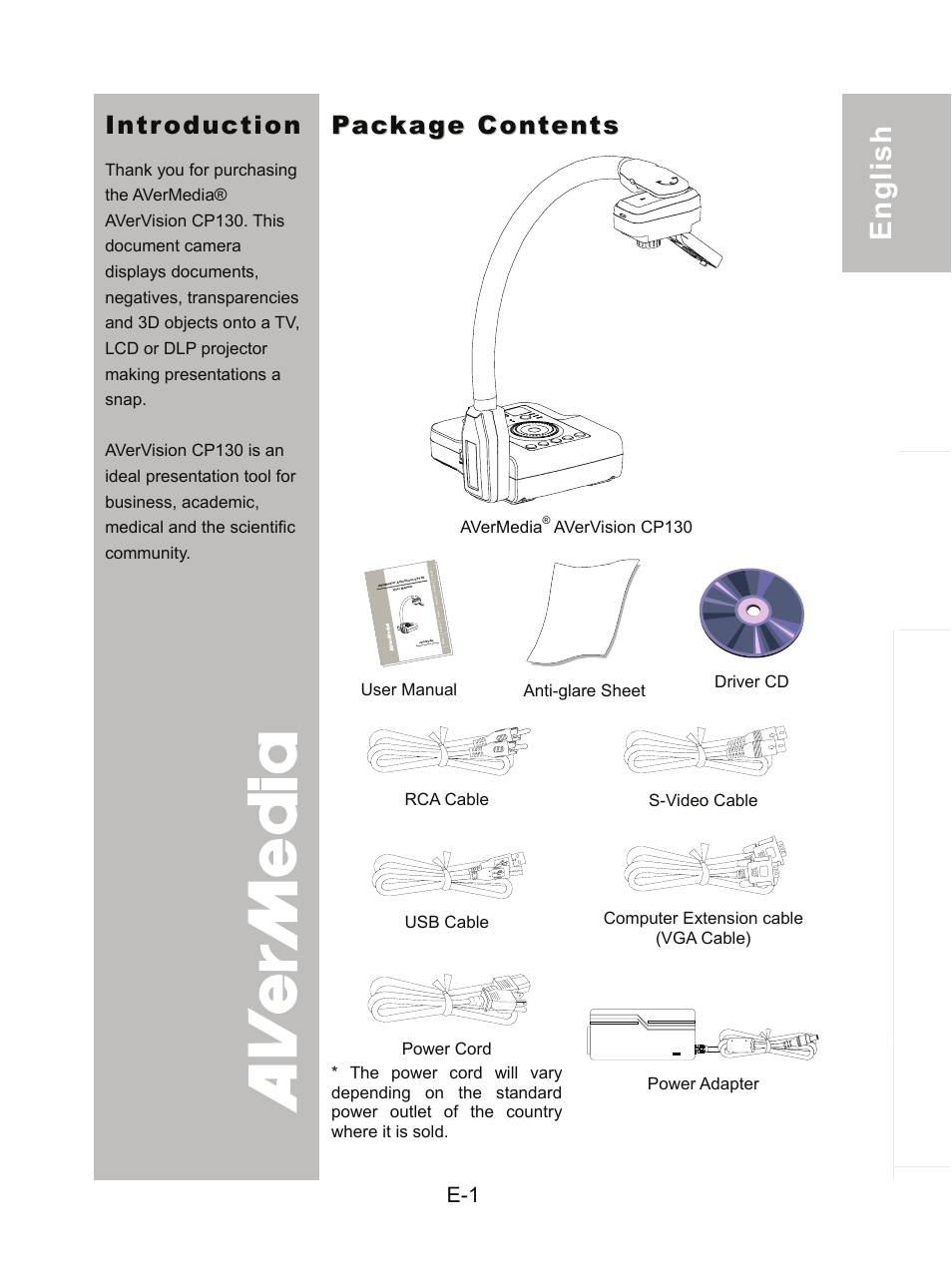 Introduction, Package contents | AVer CP130 user manual User Manual | Page 5 / 23