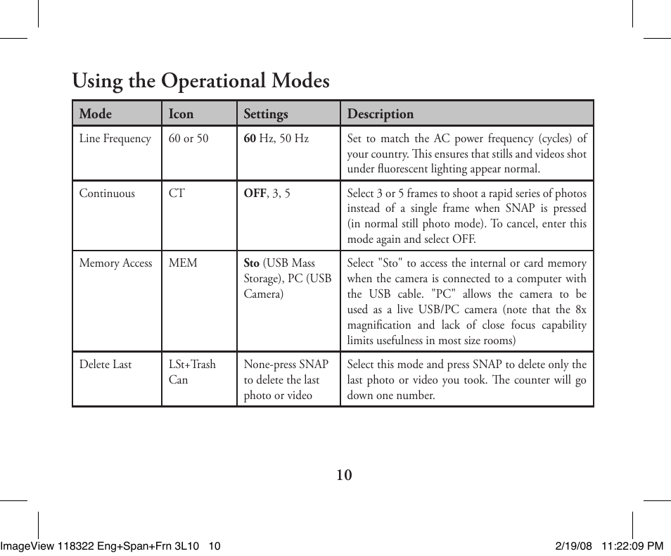Using the operational modes | Bushnell 11-8322G User Manual | Page 10 / 52