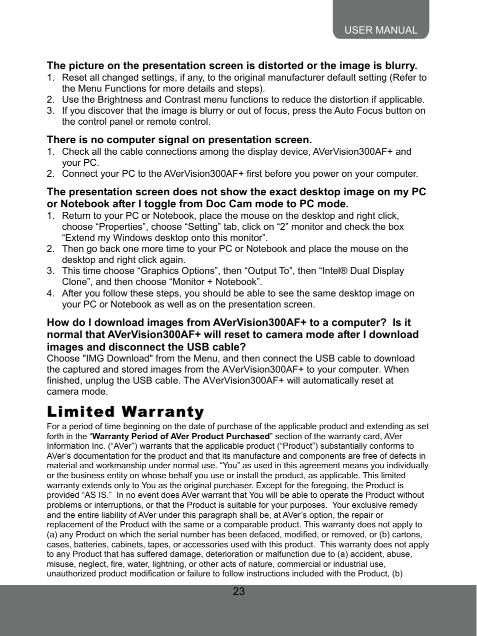 Limited warranty | AVer 300AF user manual User Manual | Page 29 / 30