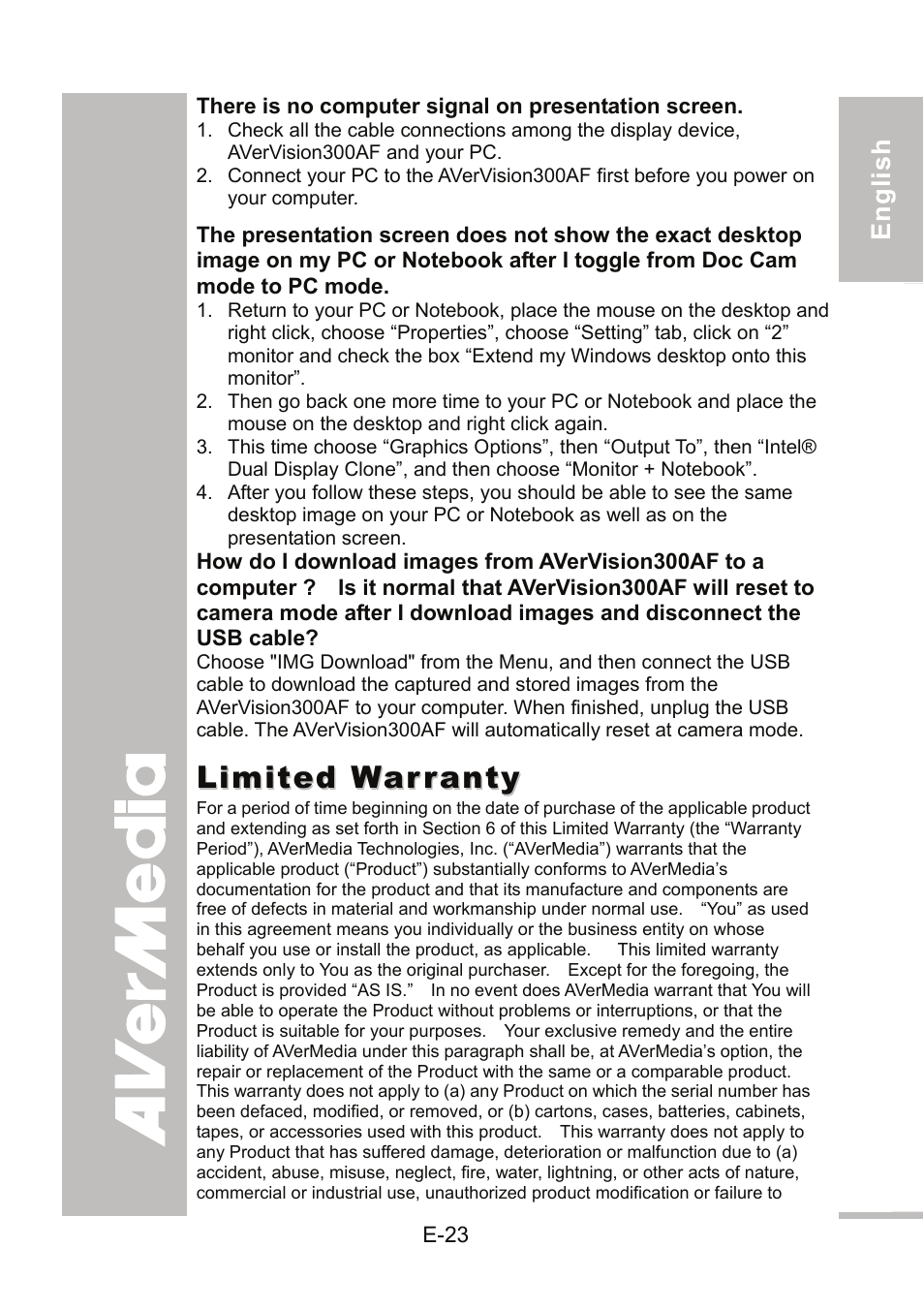 Limited warranty | AVer 300AF user manual User Manual | Page 29 / 144