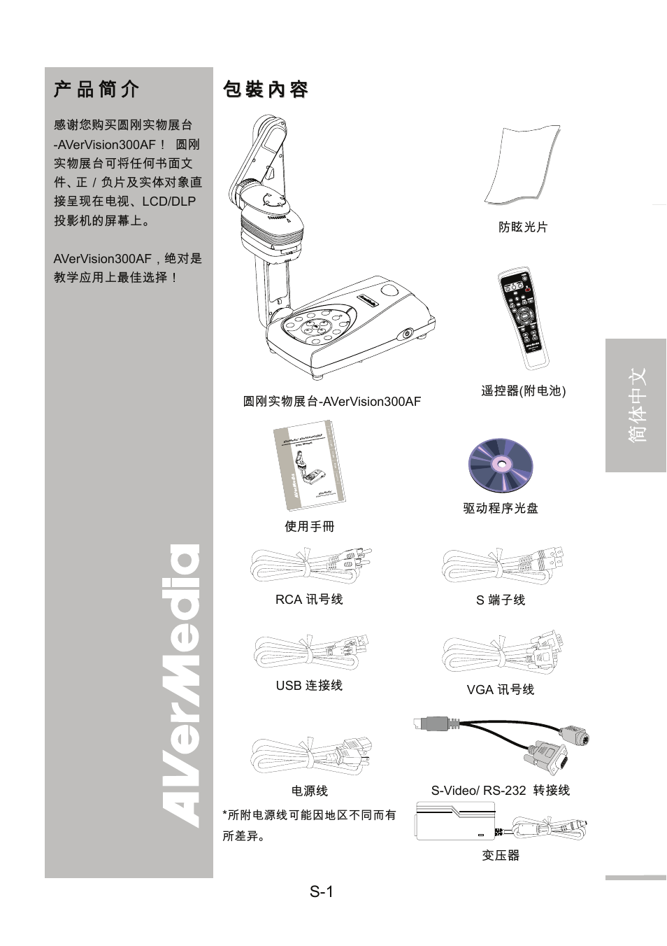 产品简介, 包裝內容, English 繁體中文 简体中文 日本語 ภาษ าไทย | AVer 300AF user manual User Manual | Page 65 / 144