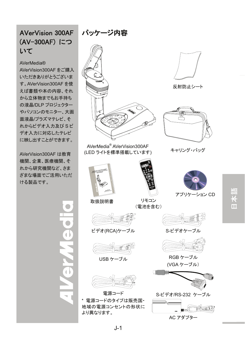 Avervision 300af (av-300af) について, パッケージ内容, English 繁體中文 簡體中文 日本語 ภาษ าไทย | AVer 300AF user manual User Manual | Page 93 / 144