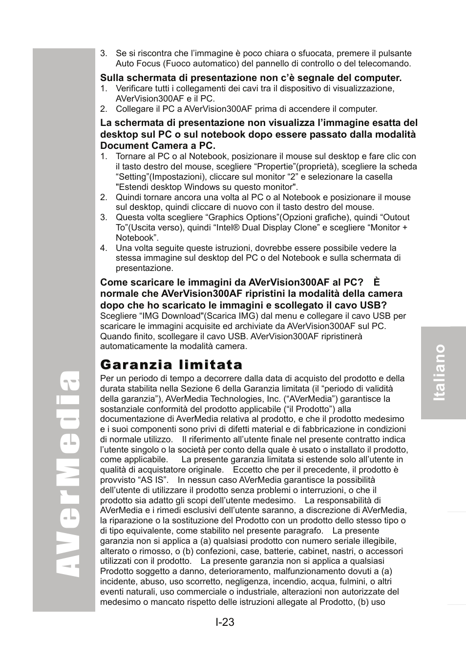 Garanzia limitata | AVer 300AF user manual User Manual | Page 113 / 170