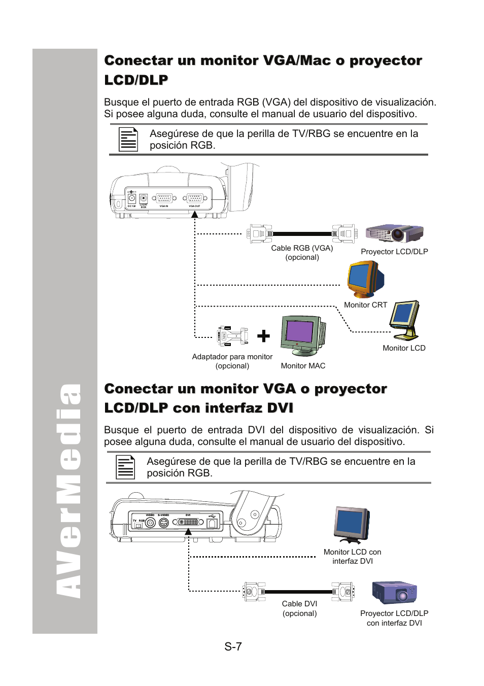 Conectar un monitor vga/mac o proyector lcd/dlp | AVer 300AF user manual User Manual | Page 125 / 170