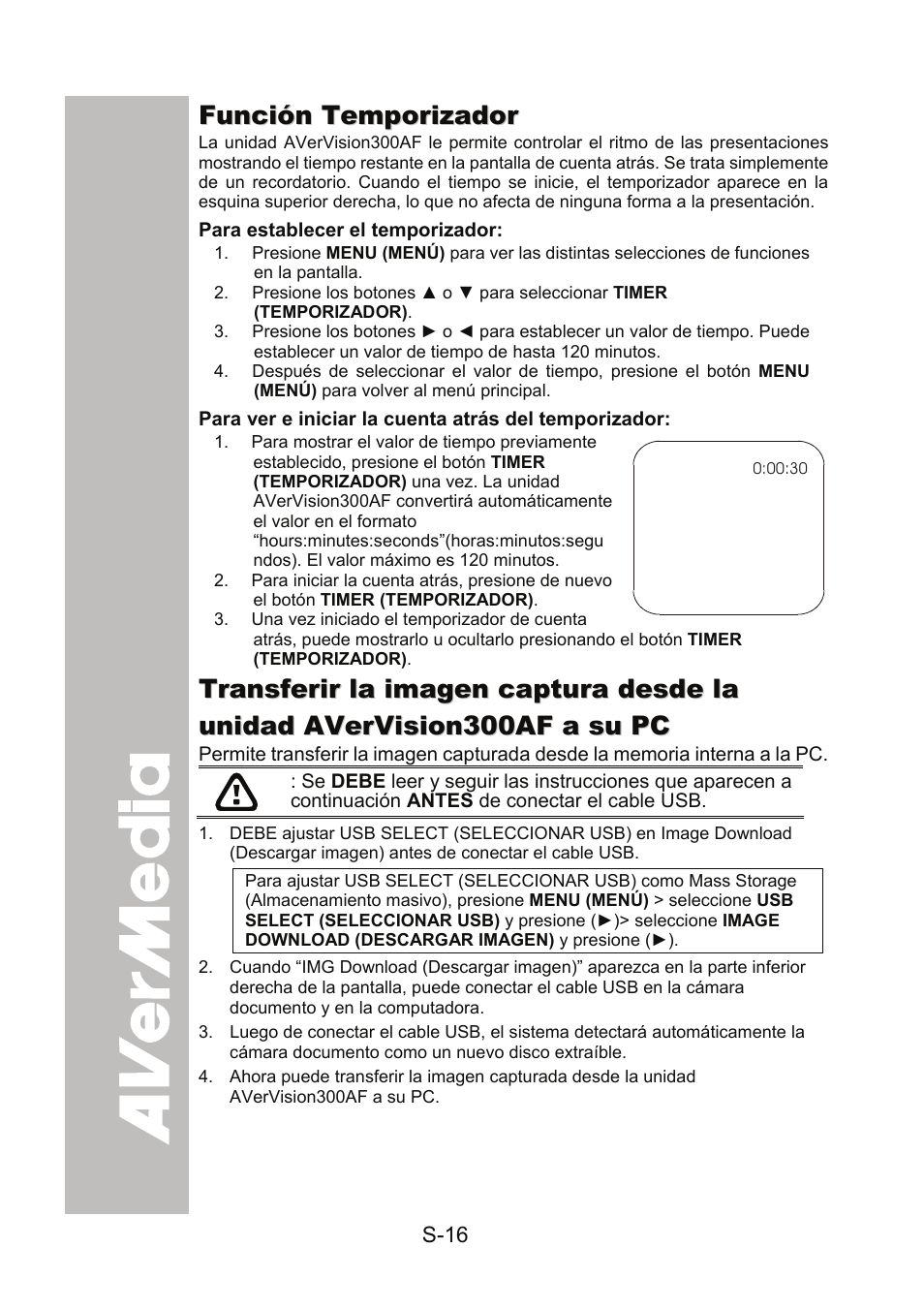 Función temporizador, Para establecer el temporizador | AVer 300AF user manual User Manual | Page 134 / 170