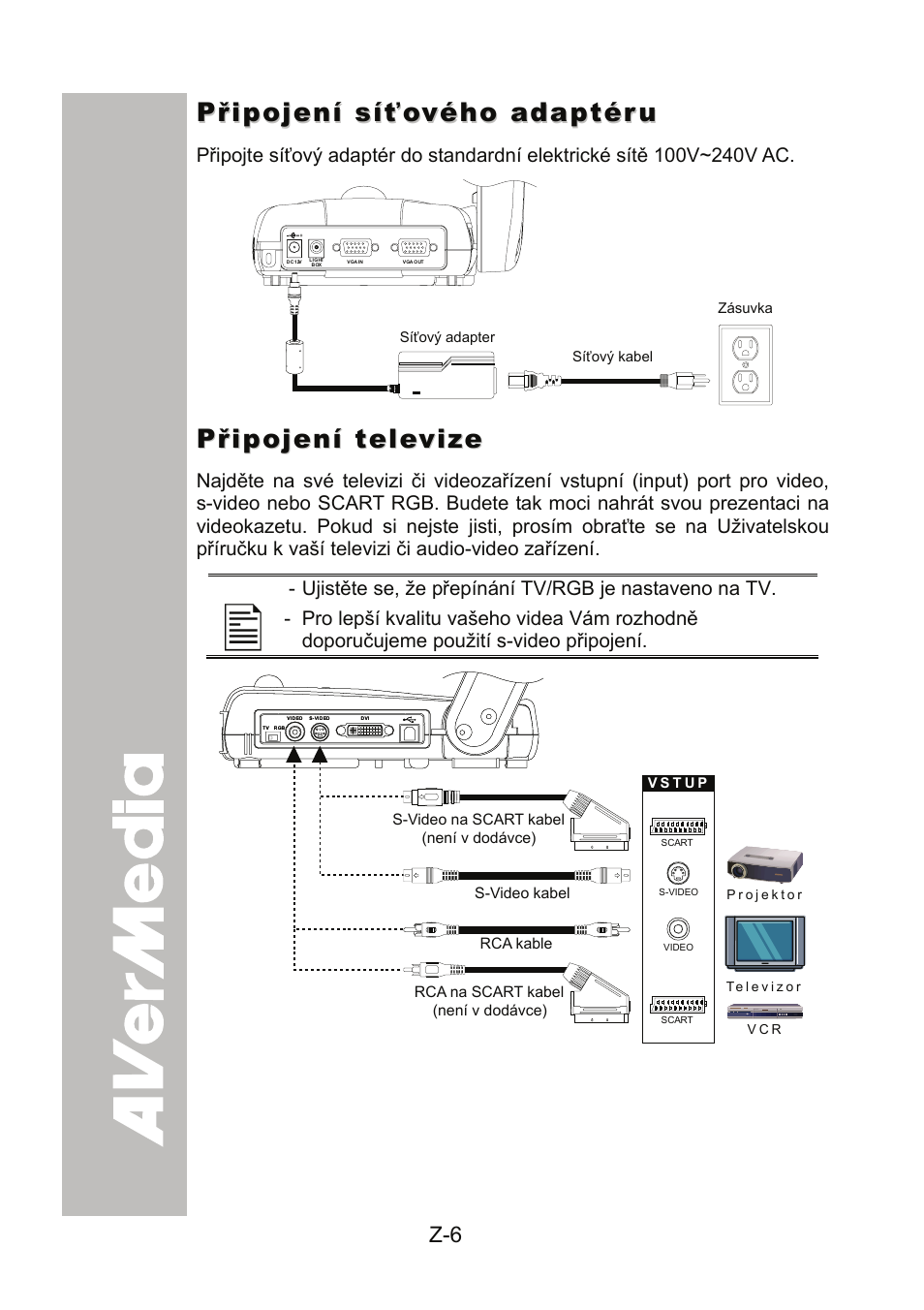 Připojení síťového adaptéru, Připojení televize | AVer 300AF user manual User Manual | Page 152 / 170