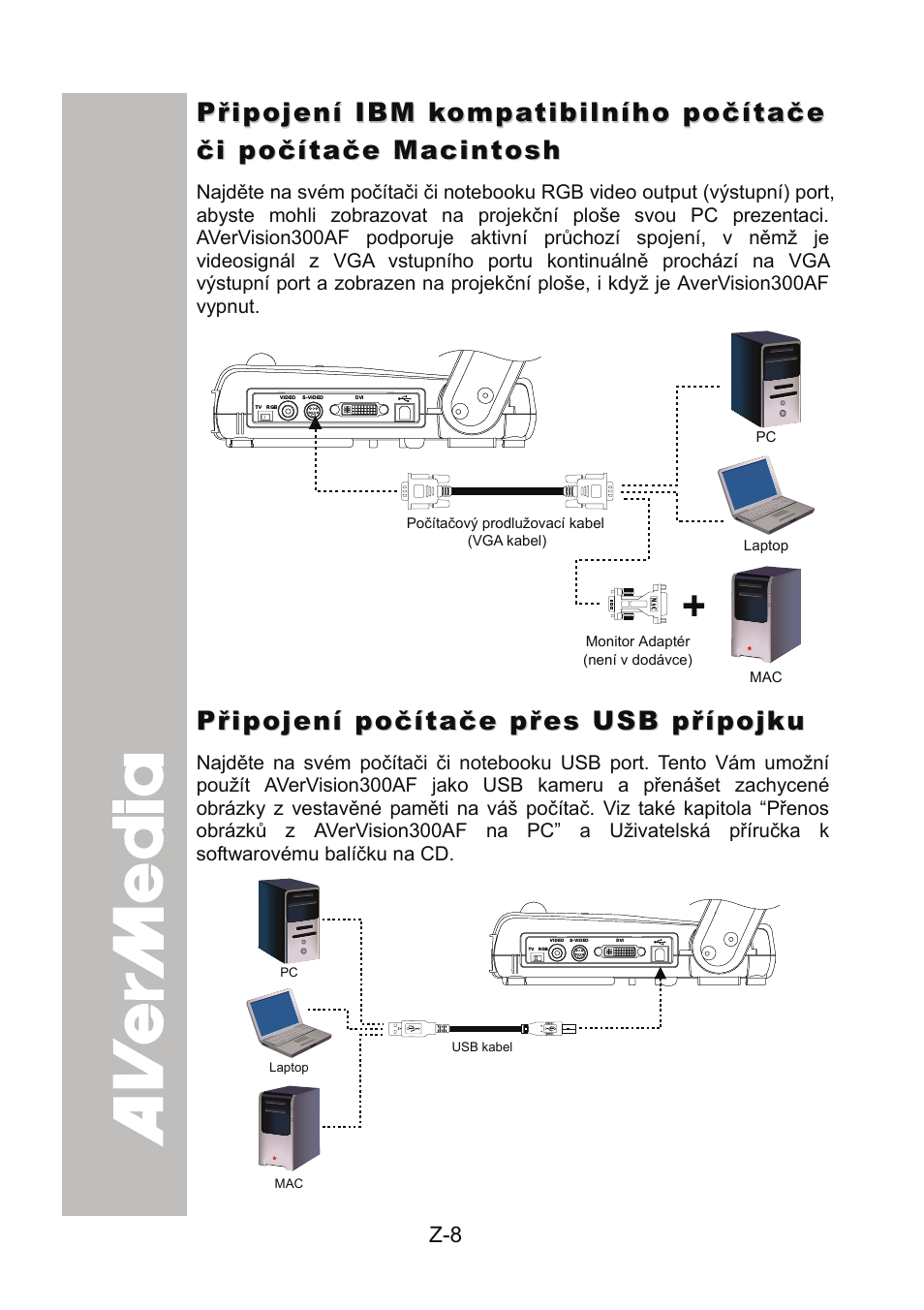 Připojení počítače přes usb přípojku | AVer 300AF user manual User Manual | Page 154 / 170