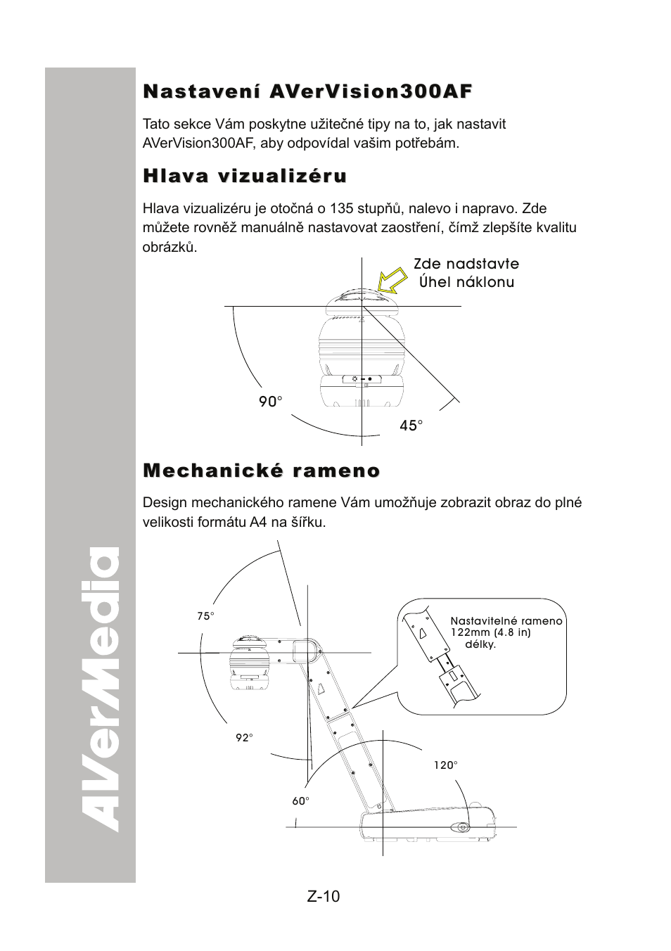 Nastavení avervision300af, Hlava vizualizéru, Mechanické rameno | AVer 300AF user manual User Manual | Page 156 / 170