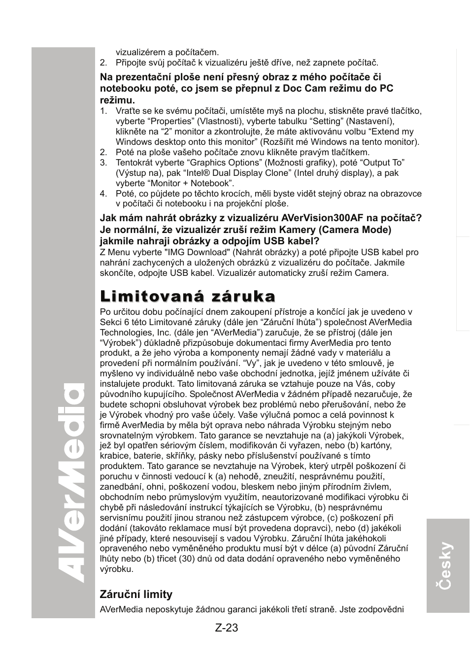 Limitovaná záruka | AVer 300AF user manual User Manual | Page 169 / 170