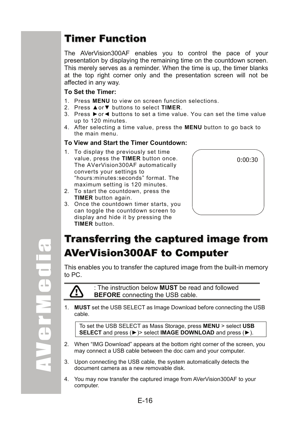 Timer function, To set the timer, To view and start the timer countdown | AVer 300AF user manual User Manual | Page 22 / 170