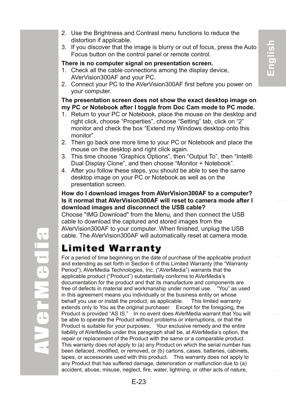 Limited warranty | AVer 300AF user manual User Manual | Page 29 / 170