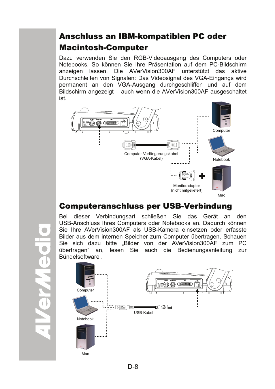 Computeranschluss per usb-verbindung | AVer 300AF user manual User Manual | Page 42 / 170