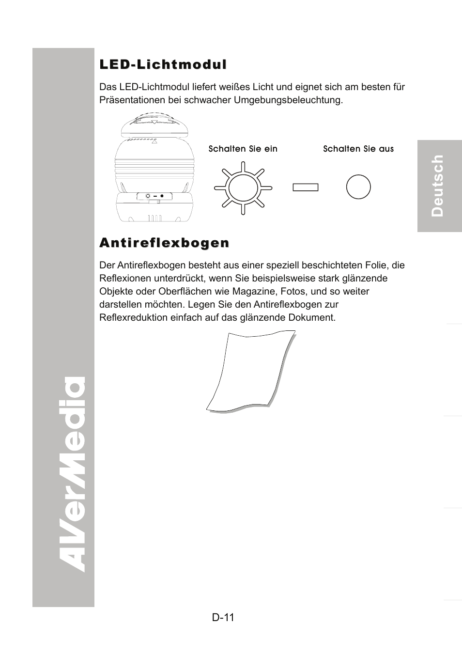 Led-lichtmodul, Antireflexbogen | AVer 300AF user manual User Manual | Page 45 / 170