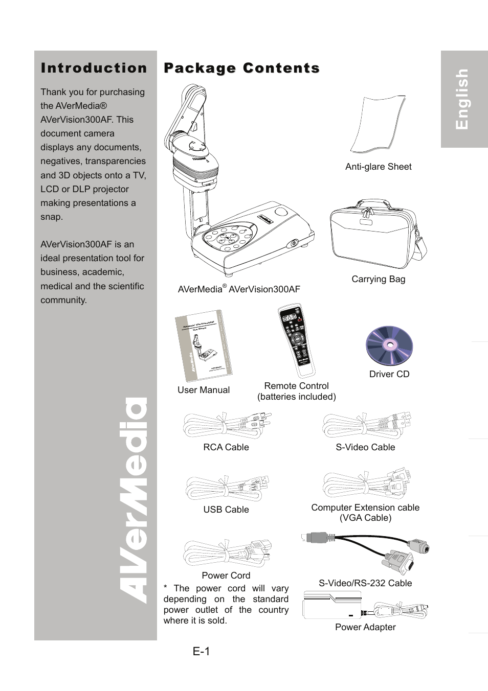 Introduction, Package contents | AVer 300AF user manual User Manual | Page 7 / 170