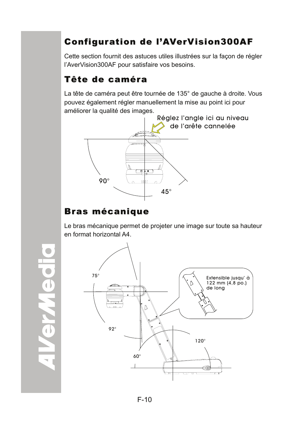 Configuration de l’avervision300af, Tête de caméra, Bras mécanique | AVer 300AF user manual User Manual | Page 72 / 170