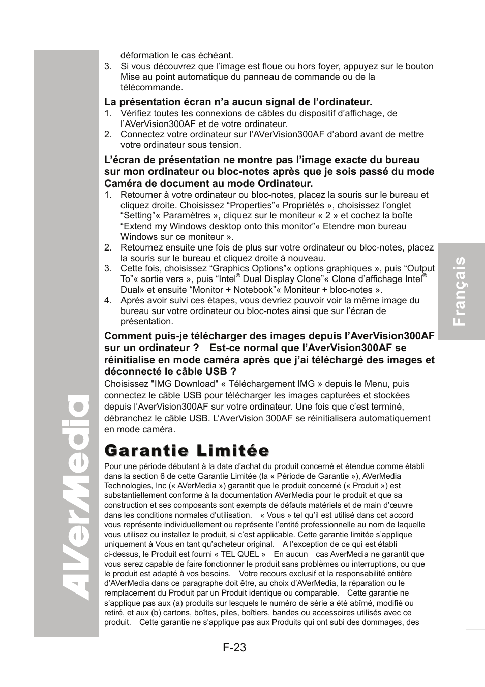 Garantie limitée | AVer 300AF user manual User Manual | Page 85 / 170