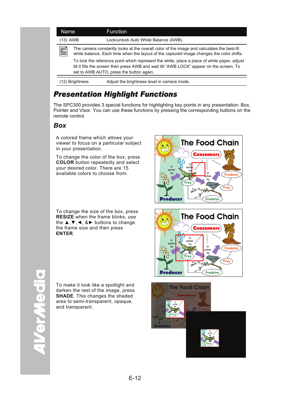 Presentation highlight functions | AVer SPC300+ User Manual | Page 18 / 97