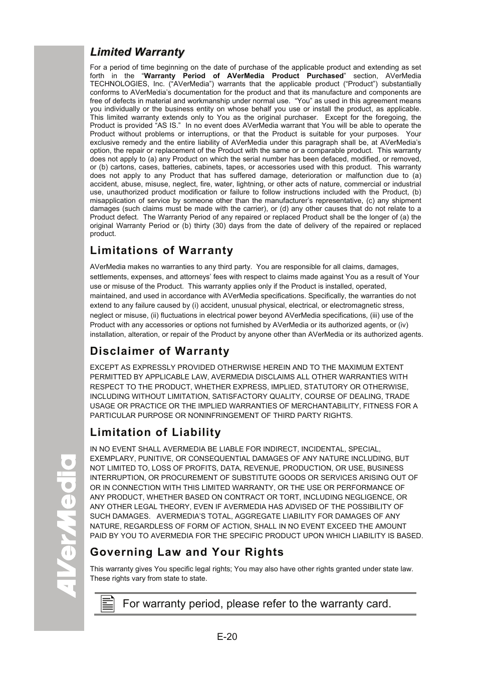 Limited warranty | AVer SPC300+ User Manual | Page 26 / 97