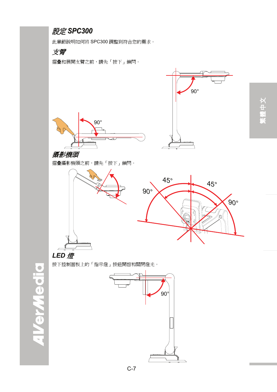 設定 spc300, 攝影機頭, Led 燈 | 設定 定 | AVer SPC300+ User Manual | Page 37 / 97