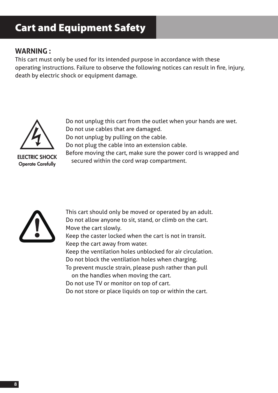Cart and equipment safety | AVer TabSync User Manual | Page 6 / 6