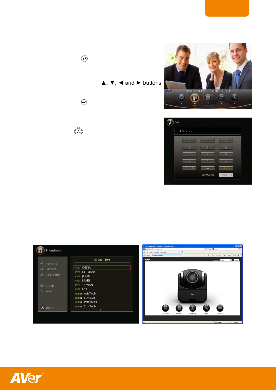 To make a call using dial, Phonebook | AVer H300 user manual User Manual | Page 19 / 77