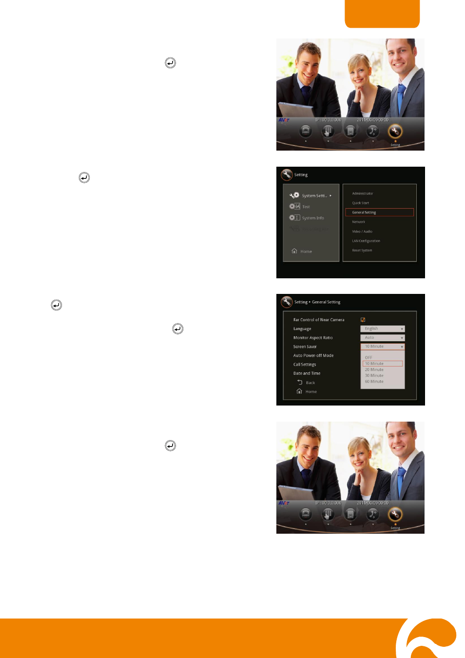 To set the screen saver timer, To set the auto turn off timer | AVer H300 user manual User Manual | Page 38 / 77