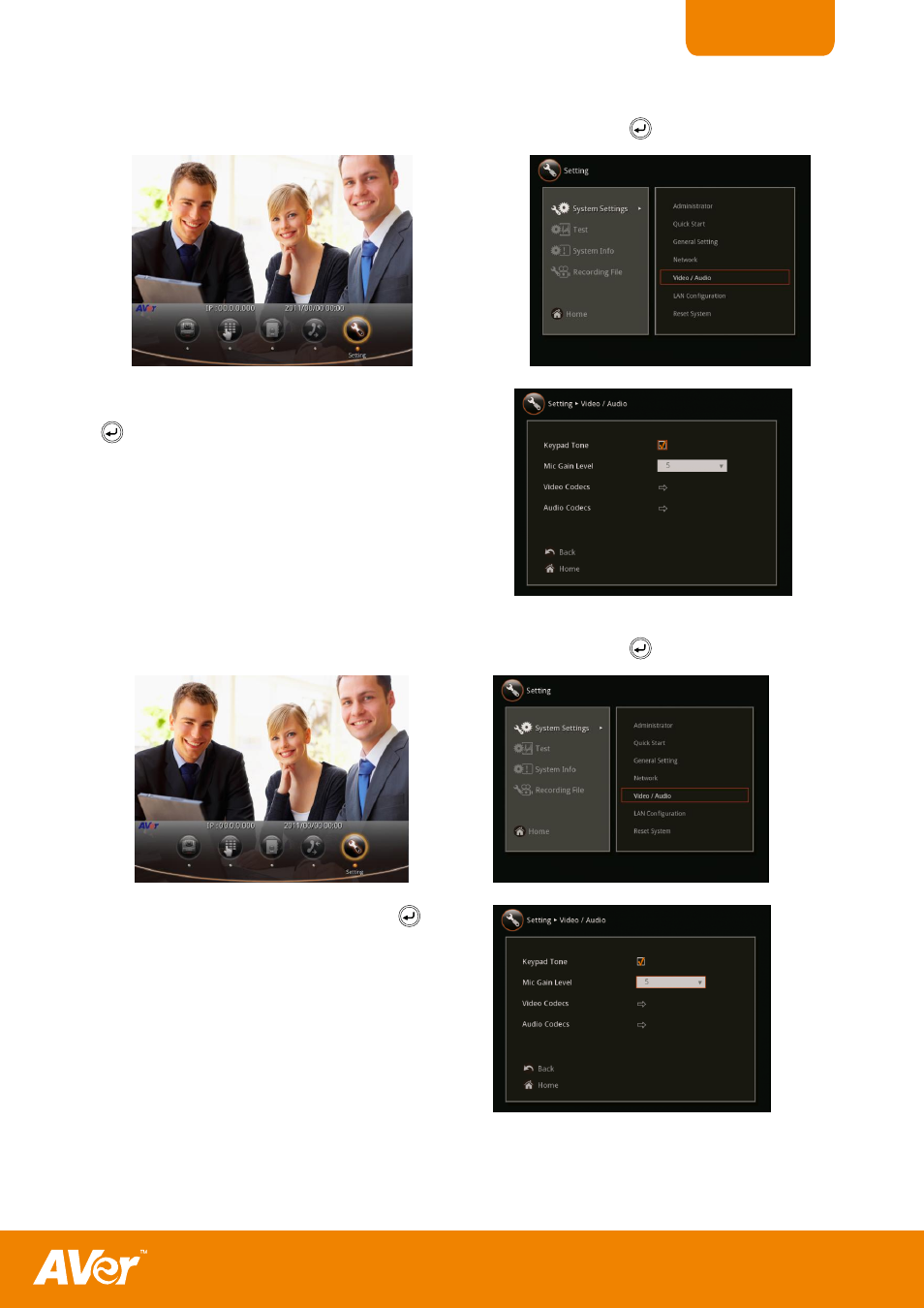To enable/disable keypad tone, To adjust the mic gain level | AVer H300 user manual User Manual | Page 45 / 77