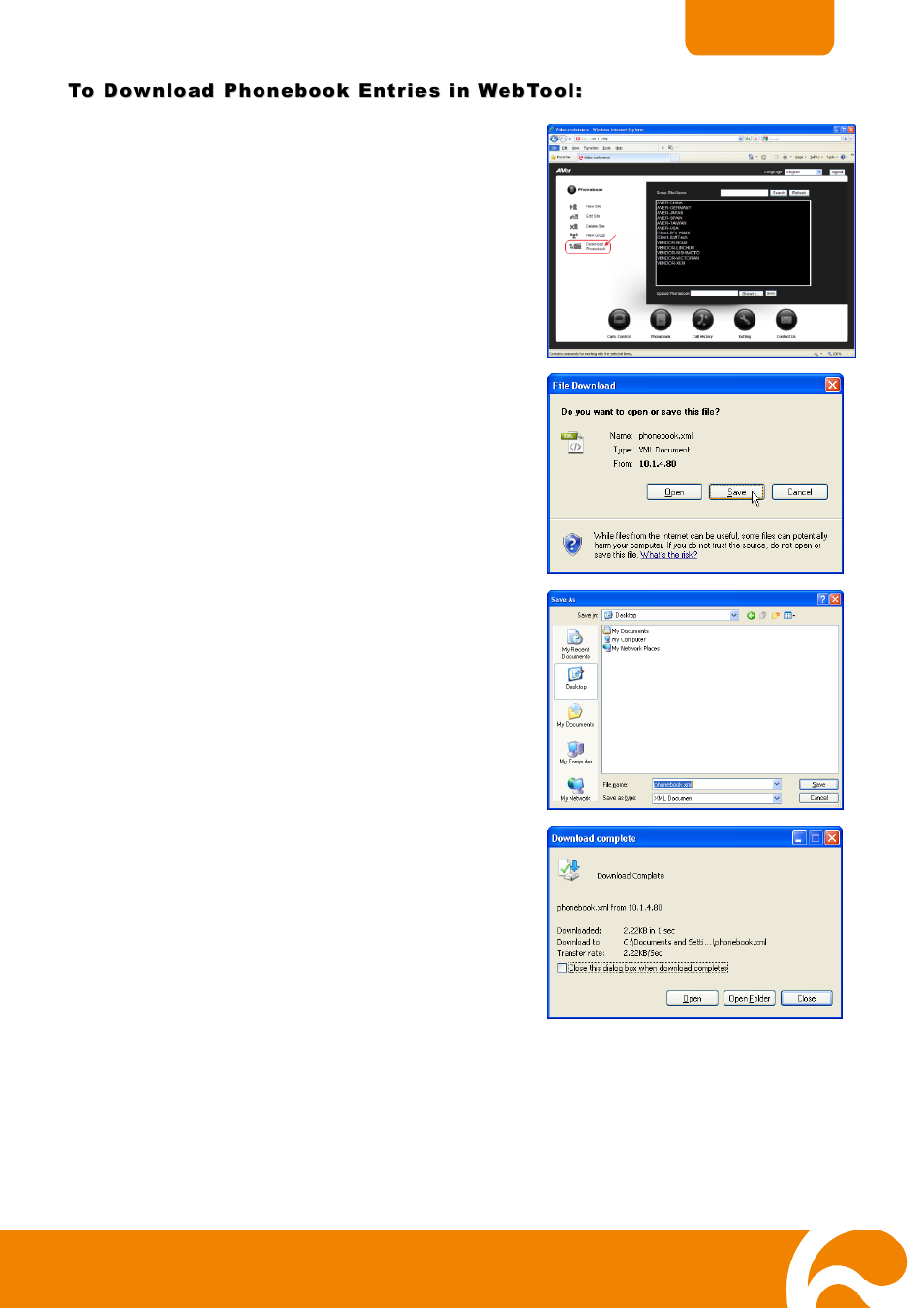 To download phonebook entries in webtool | AVer H300 user manual User Manual | Page 56 / 77