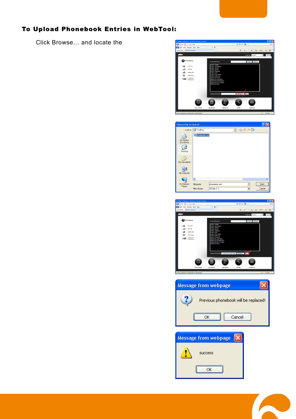 To upload phonebook entries in webtool | AVer H300 user manual User Manual | Page 58 / 77