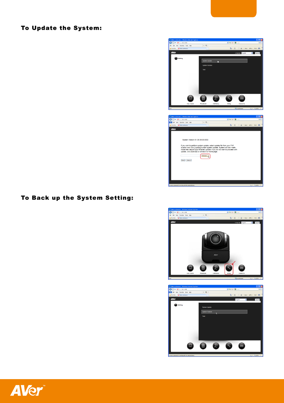 To update the system, To back up the system setting | AVer H300 user manual User Manual | Page 61 / 77