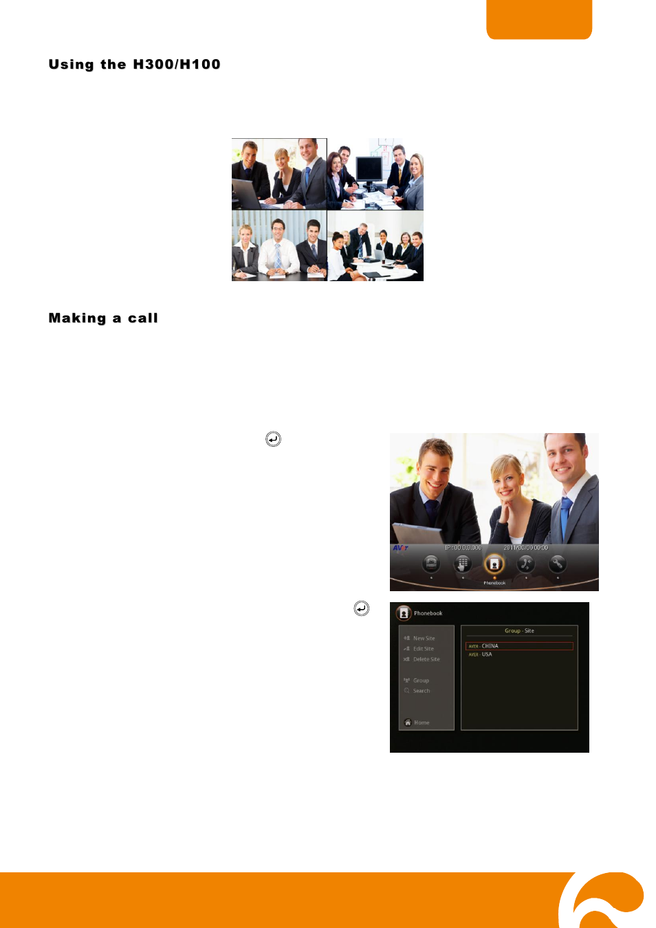 Using the h300/h100, Making a call, To call using the phonebook | AVer H300 user manual User Manual | Page 64 / 77