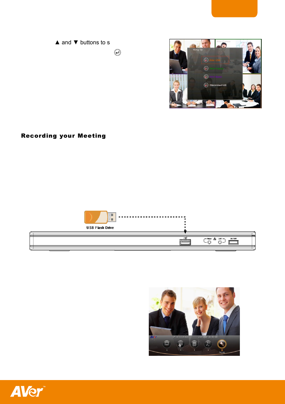 To end mcu call, Recording your meeting, To playback the meeting recording on h300/h100 | AVer H300 user manual User Manual | Page 67 / 77