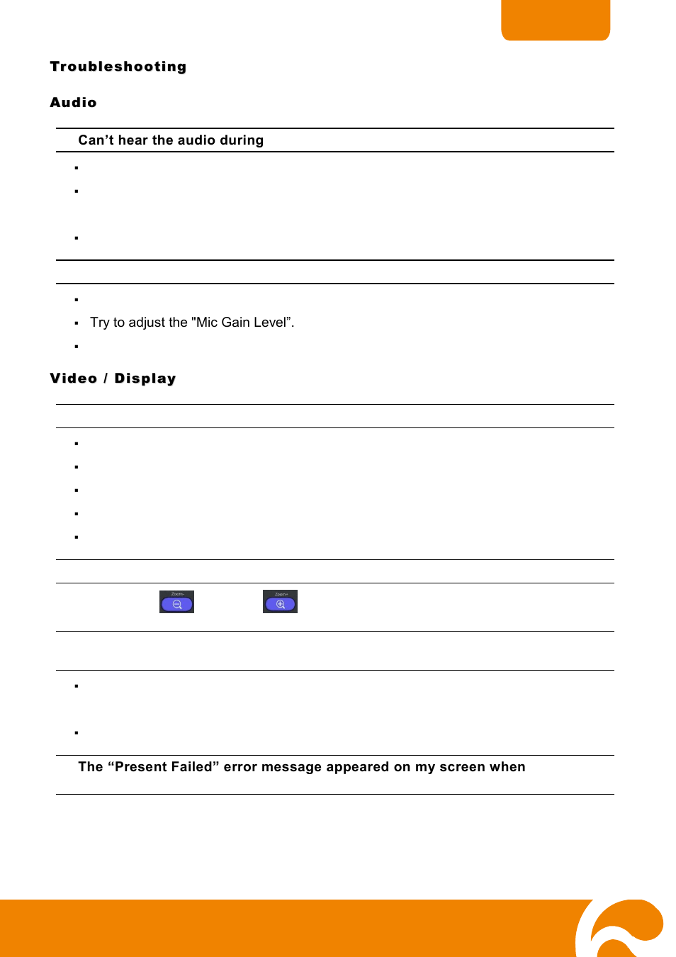 Troubleshooting, Audio, Video / display | AVer H300 user manual User Manual | Page 72 / 77