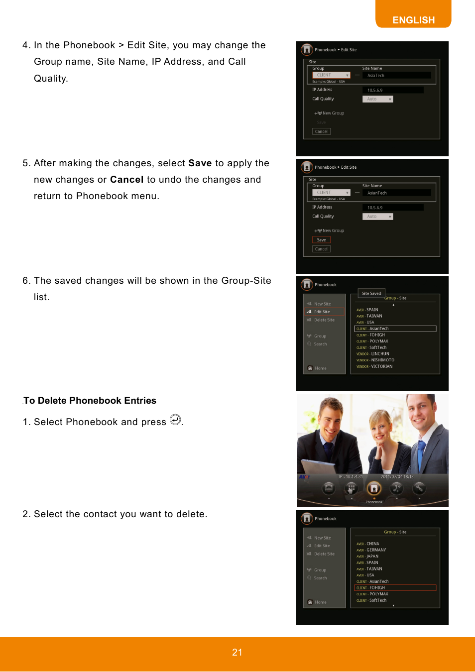 To delete phonebook entries | AVer HVC130 user manual User Manual | Page 25 / 74