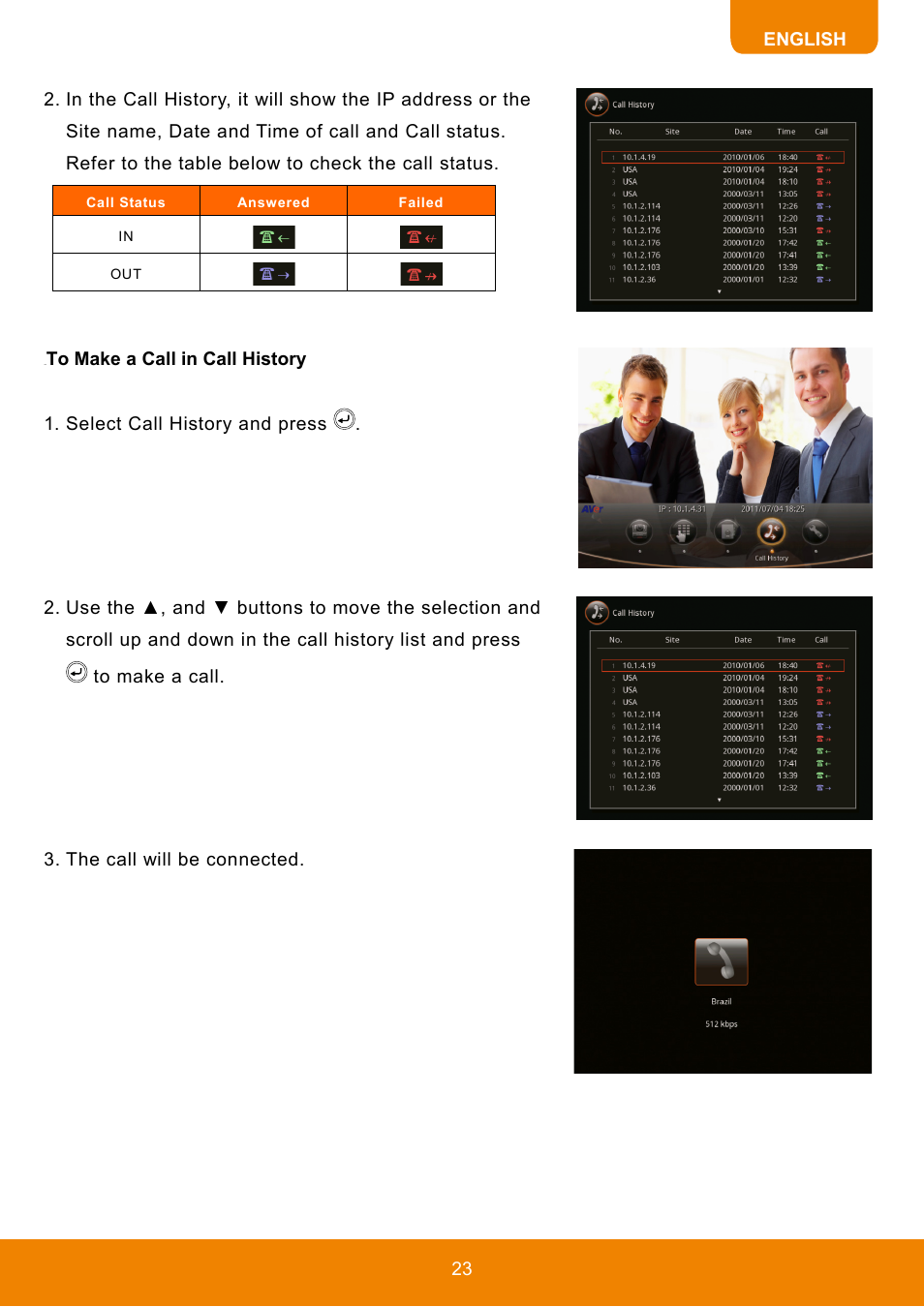 To make a call in call history | AVer HVC130 user manual User Manual | Page 27 / 74