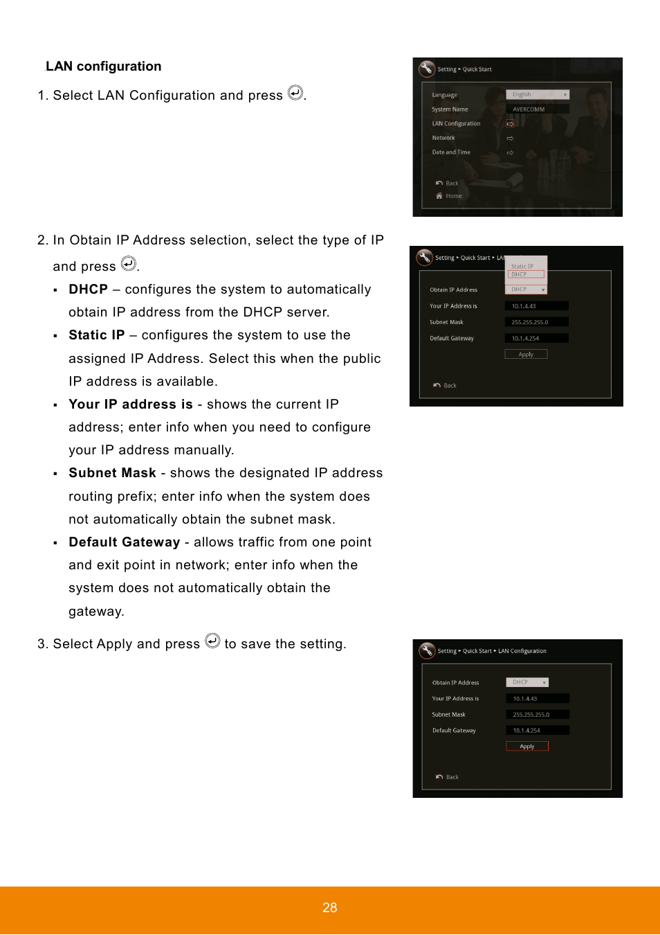 Lan configuration | AVer HVC130 user manual User Manual | Page 32 / 74