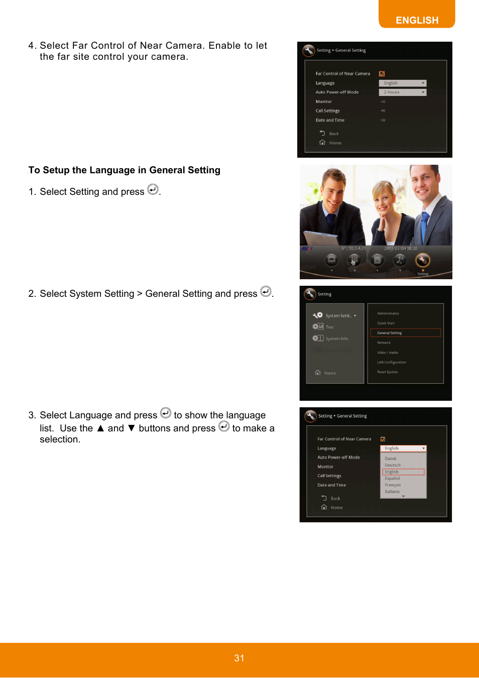 To setup the language in general setting | AVer HVC130 user manual User Manual | Page 35 / 74