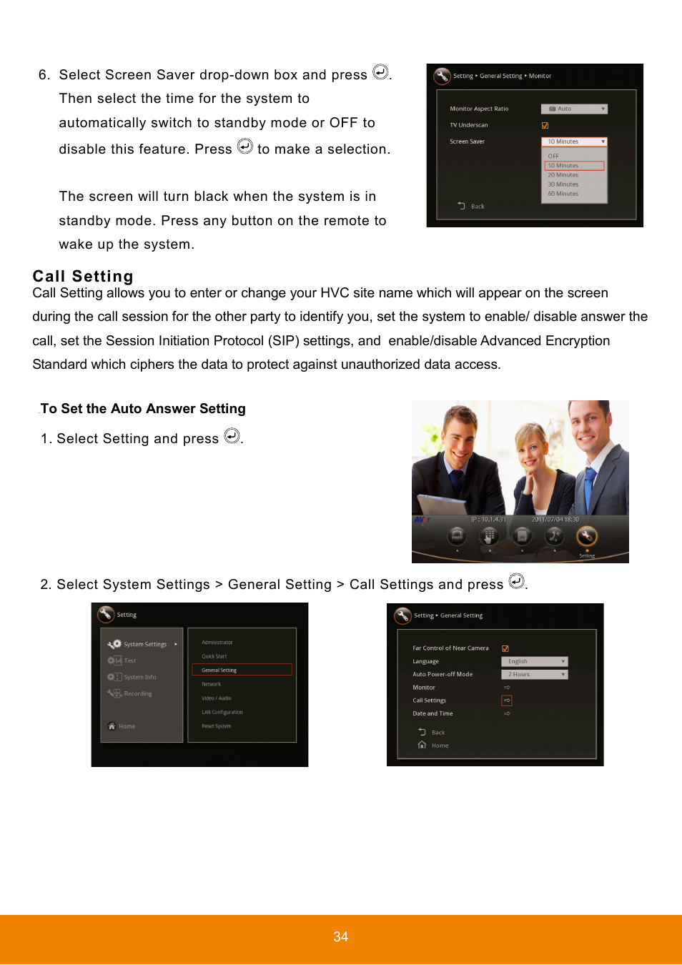 Call setting, To set the auto answer setting | AVer HVC130 user manual User Manual | Page 38 / 74