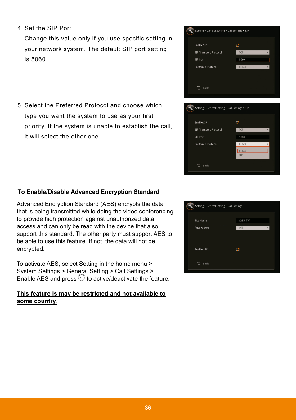To enable/disable advanced encryption standard | AVer HVC130 user manual User Manual | Page 40 / 74