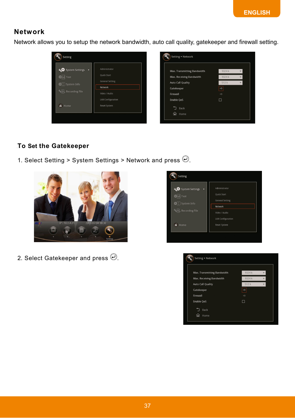 Network, To set the gatekeeper | AVer HVC130 user manual User Manual | Page 41 / 74