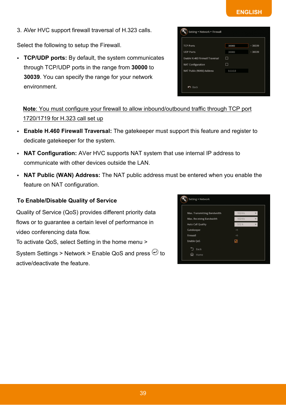 To enable/disable quality of service | AVer HVC130 user manual User Manual | Page 43 / 74