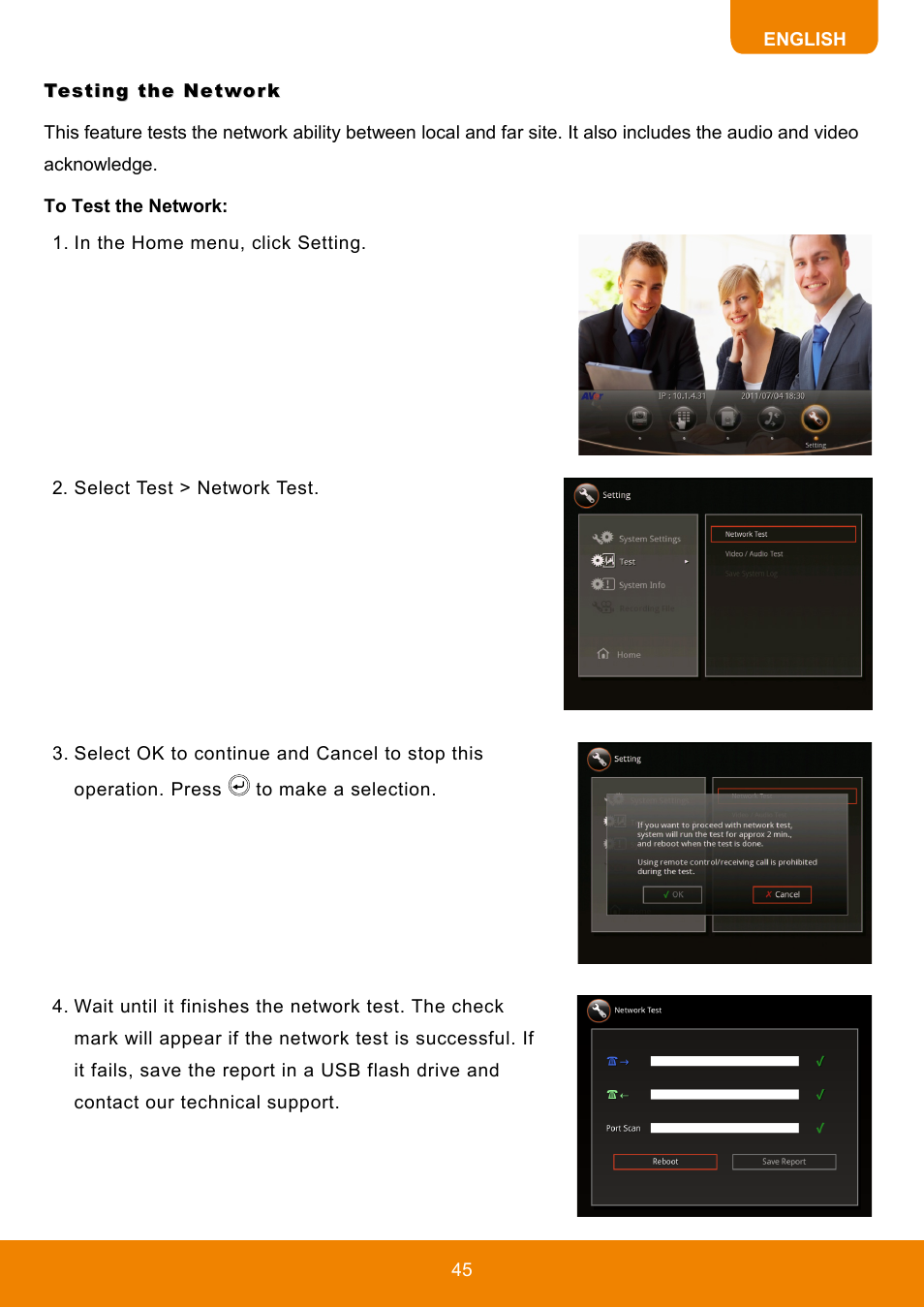 Testing the network, To test the network | AVer HVC130 user manual User Manual | Page 49 / 74