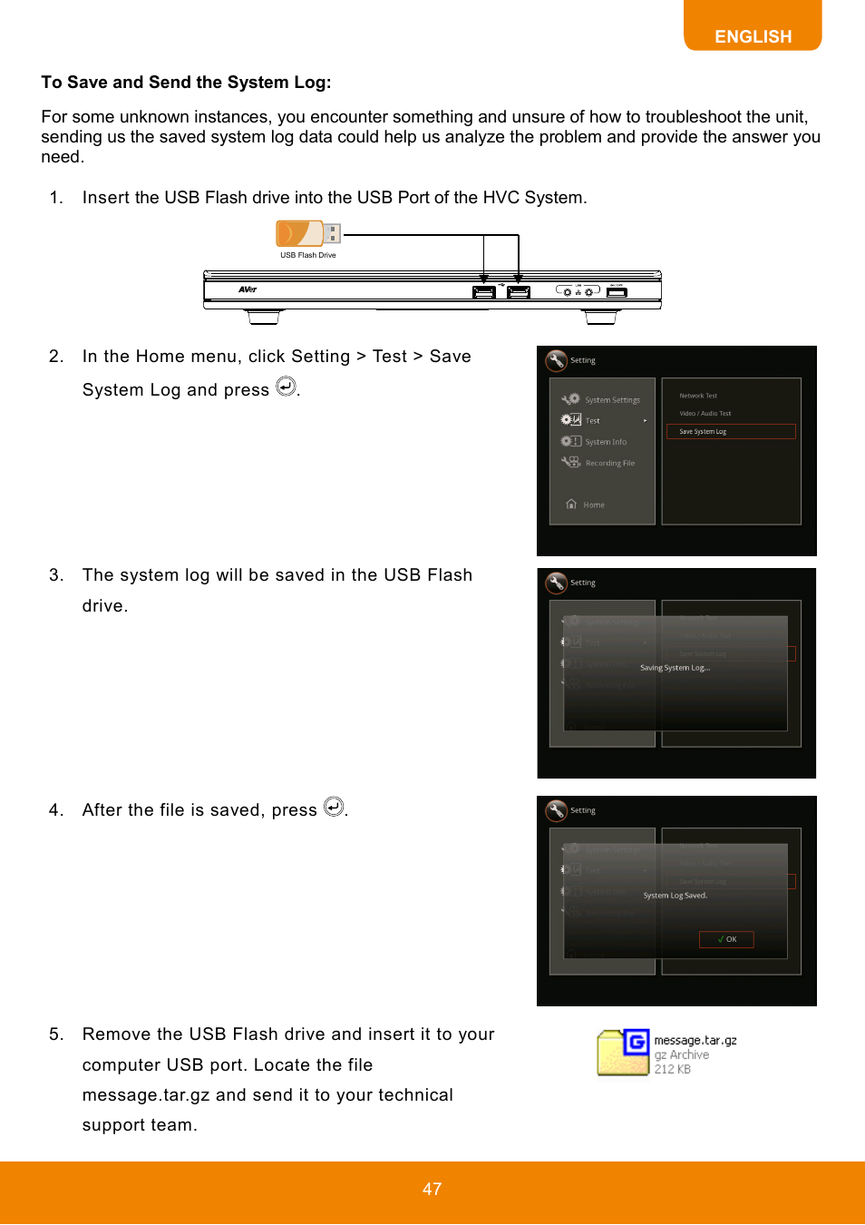To save and send the system log | AVer HVC130 user manual User Manual | Page 51 / 74